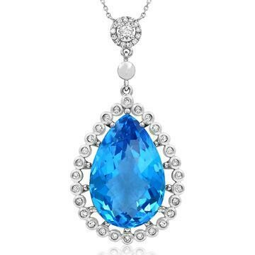 Premium Vintage Teardrop Blue Topaz Pendant with Diamond Frame 14KT Gold Premium Vintage Teardrop Blue Topaz Pendant with Diamond Frame 14KT Gold