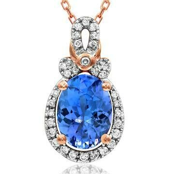 Oval Tanzanite Pendant with Diamond Frame 14KT Rose Gold Oval Tanzanite Pendant with Diamond Frame 14KT Rose Gold