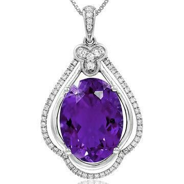 Premium Oval Amethyst Pendant with Diamond Frame 14KT Gold