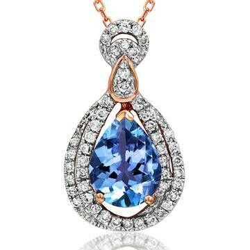 Teardrop Tanzanite Pendant with Diamond Frame Rose Gold Teardrop Tanzanite Pendant with Diamond Frame Rose Gold