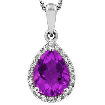 Pear Amethyst Teardrop Pendant with Diamond Halo 14KT Gold