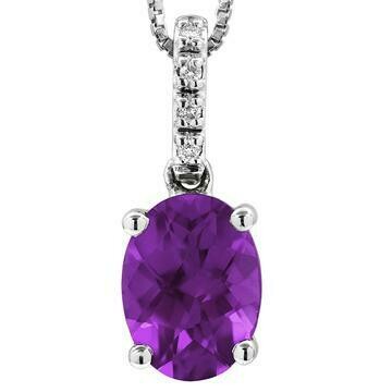 Oval Amethyst Pendant with Diamond Bail 14KT Gold