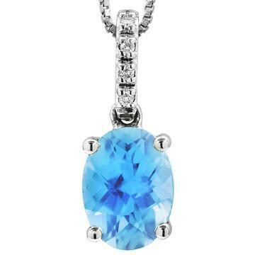 Oval Blue Topaz Pendant with Diamond Bail 14KT Gold Oval Blue Topaz Pendant with Diamond Bail 14KT Gold