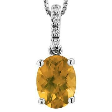 Oval Citrine Pendant with Diamond Bail 14KT Gold Oval Citrine Pendant with Diamond Bail 14KT Gold
