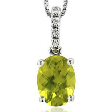 Oval Peridot Pendant with Diamond Bail 14KT Gold Oval Peridot Pendant with Diamond Bail 14KT Gold