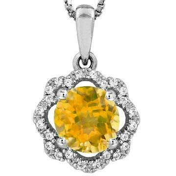 Floral Citrine Pendant with Diamond Frame 14KT Gold Floral Citrine Pendant with Diamond Frame 14KT Gold