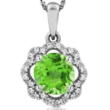 Floral Peridot Pendant with Diamond Frame 14KT Gold