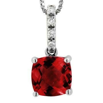 Cushion Garnet Pendant with Diamond Bail 14KT Gold