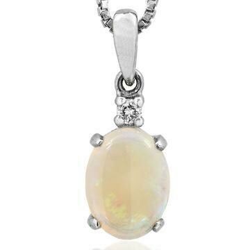 Oval Opal Pendant with Single Diamond 14KT Gold Oval Opal Pendant with Single Diamond 14KT Gold