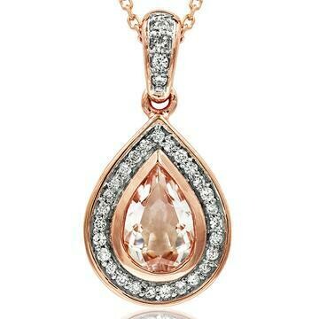 Morganite Teardrop Pendant with Diamond Frame 14KT Rose Gold