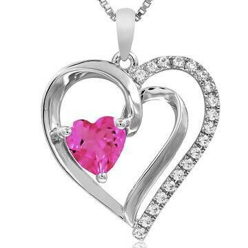 Heart Pink Topaz Pendant with Diamond Accent 14KT White Gold