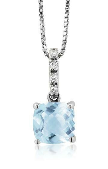 Cushion Aquamarine Pendant with Diamond Bail 14KT Gold