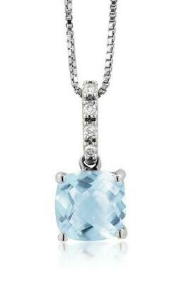 Cushion Aquamarine Pendant with Diamond Bail 14KT Gold Cushion Aquamarine Pendant with Diamond Bail 14KT Gold