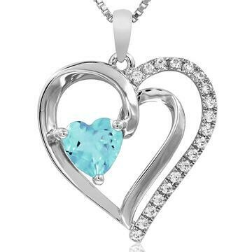 Heart Aquamarine Pendant with Diamond Accent 14KT White Gold