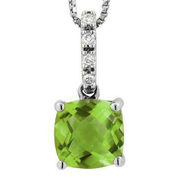 Cushion Peridot Pendant with Diamond Bail 14KT Gold