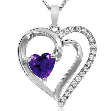Heart Amethyst Pendant with Diamond Accent 14KT White Gold