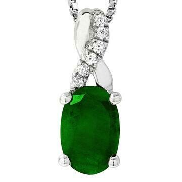 Oval Emerald Infinity Pendant with Diamond Accent 14KT Gold