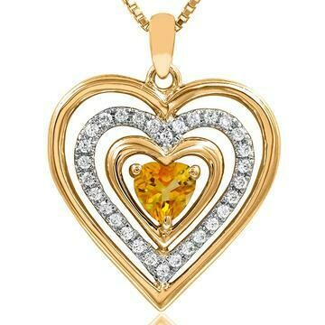 Triple Heart Citrine Pendant with Diamond Accent 14KT Yellow Gold