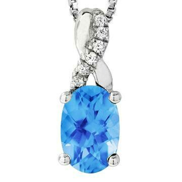 Oval Blue Topaz Infinity Pendant with Diamond Accent 14KT Gold Oval Blue Topaz Infinity Pendant with Diamond Accent 14KT Gold