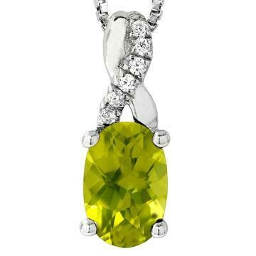 Oval Peridot Infinity Pendant with Diamond Accent 14KT Gold Oval Peridot Infinity Pendant with Diamond Accent 14KT Gold