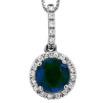 Blue Sapphire Pendant with Diamond Halo 14KT Gold Blue Sapphire Pendant with Diamond Halo 14KT Gold
