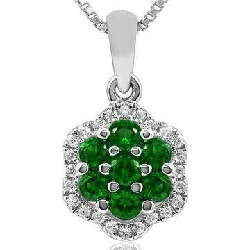 Floral Emerald Cluster Pendant with Diamond Frame 14KT Gold Floral Emerald Cluster Pendant with Diamond Frame 14KT Gold