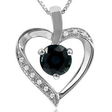 Blue Sapphire Heart Pendant with Diamond Accent 14KT Gold Blue Sapphire Heart Pendant with Diamond Accent 14KT Gold