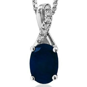 Oval Blue Sapphire Infinity Pendant with Diamond Accent 14KT Gold