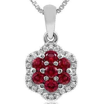 Floral Ruby Cluster Pendant with Diamond Frame 14KT Gold Floral Ruby Cluster Pendant with Diamond Frame 14KT Gold