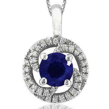 Blue Sapphire Spiral Pendant with Diamond Frame 14KT Gold Blue Sapphire Spiral Pendant with Diamond Frame 14KT Gold