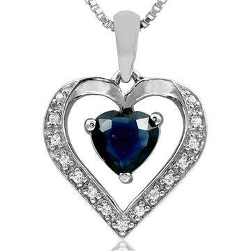 Blue Sapphire Heart Pendant with Diamond Accent 14KT Gold