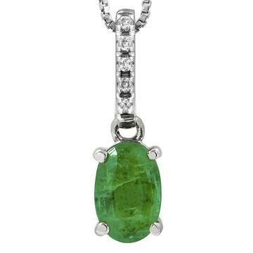 Oval Emerald Pendant with Diamond Bail 14KT Gold