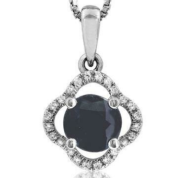 Clover Blue Sapphire Pendant with Diamond Frame 14KT Gold Clover Blue Sapphire Pendant with Diamond Frame 14KT Gold