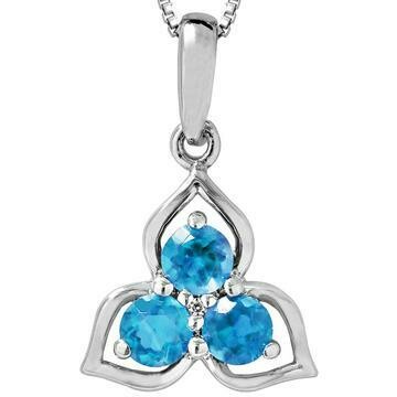 Three-Stone Blue Topaz Pendant with Single Diamond 14KT Gold Three-Stone Blue Topaz Pendant with Single Diamond 14KT Gold