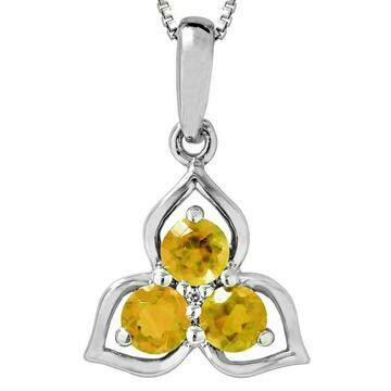 Three-Stone Citrine Pendant with Single Diamond 14KT Gold Three-Stone Citrine Pendant with Single Diamond 14KT Gold
