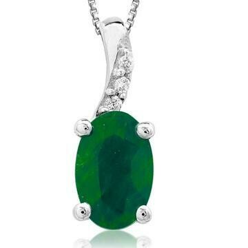Oval Emerald Pendant with Diamond Accent 14KT Gold Oval Emerald Pendant with Diamond Accent 14KT Gold