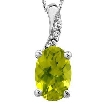 Oval Peridot Pendant with Diamond Accent 14KT Gold