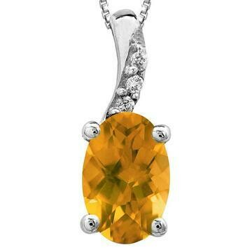 Oval Citrine Pendant with Diamond Accent 14KT Gold Oval Citrine Pendant with Diamond Accent 14KT Gold