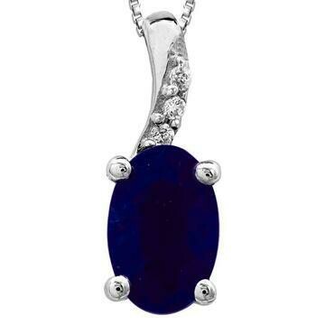 Oval Blue Sapphire Pendant with Diamond Accent 14KT Gold