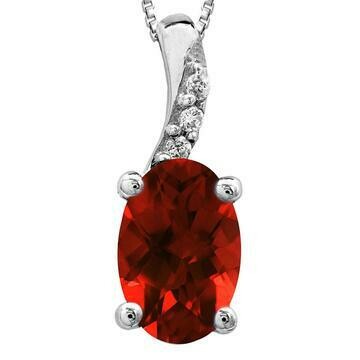 Oval Garnet Pendant with Diamond Accent 14KT Gold