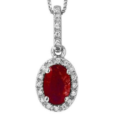 Oval Ruby Pendant with Diamond Frame 14KT Gold