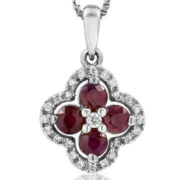 Clover Ruby Pendant with Diamond Frame 14KT Gold