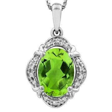 Vintage Inspired Oval Peridot Pendant with Diamond Frame 14KT Gold Vintage Inspired Oval Peridot Pendant with Diamond Frame 14KT Gold