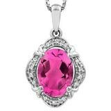 Vintage Inspired Oval Pink Topaz Pendant with Diamond Frame 14KT Gold