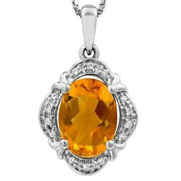 Vintage Inspired Oval Citrine Pendant with Diamond Frame 14KT Gold Vintage Inspired Oval Citrine Pendant with Diamond Frame 14KT Gold