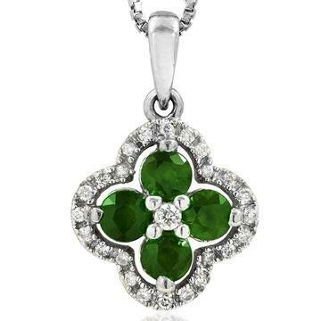 Clover Emerald Pendant with Diamond Frame 14KT Gold Clover Emerald Pendant with Diamond Frame 14KT Gold
