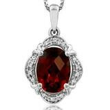 Vintage Inspired Oval Garnet Pendant with Diamond Frame 14KT Gold