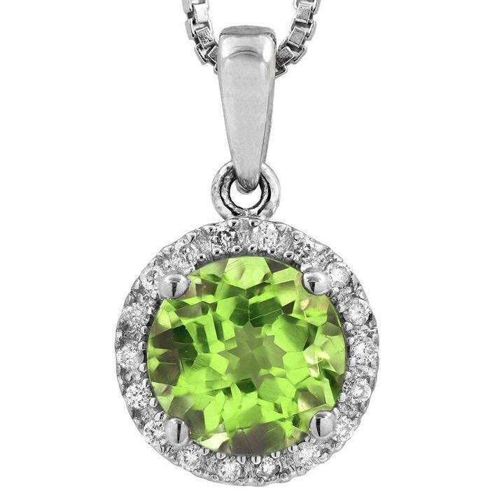 Peridot Pendant with Diamond Halo 14KT Gold