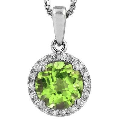 Peridot Pendant with Diamond Halo 14KT Gold Peridot Pendant with Diamond Halo 14KT Gold