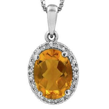 Oval Citrine Pendant with Diamond Halo 14KT Gold Oval Citrine Pendant with Diamond Halo 14KT Gold
